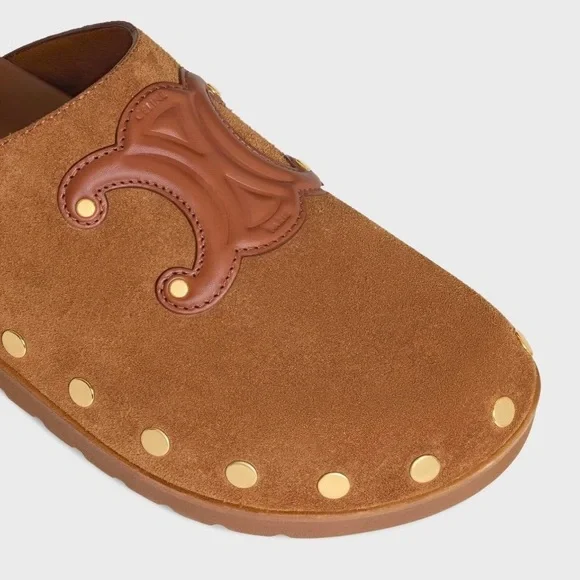 CELINE Pitea Triomphe logo user leather flats mules - Picture 2 of 6